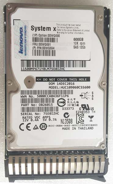 00WG690 - IBM / Lenovo 600GB 10000RPM SAS 12Gb/s Hot-Swappable 2.5-in…