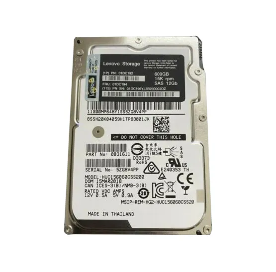 Lenovo(旧IBM) 01DC192 Lenovo Storage 2.5型 600GB 15k SAS HDD LENOVO 01DC192 - Lenovo Storage 600GB 15K SFF SAS HDD