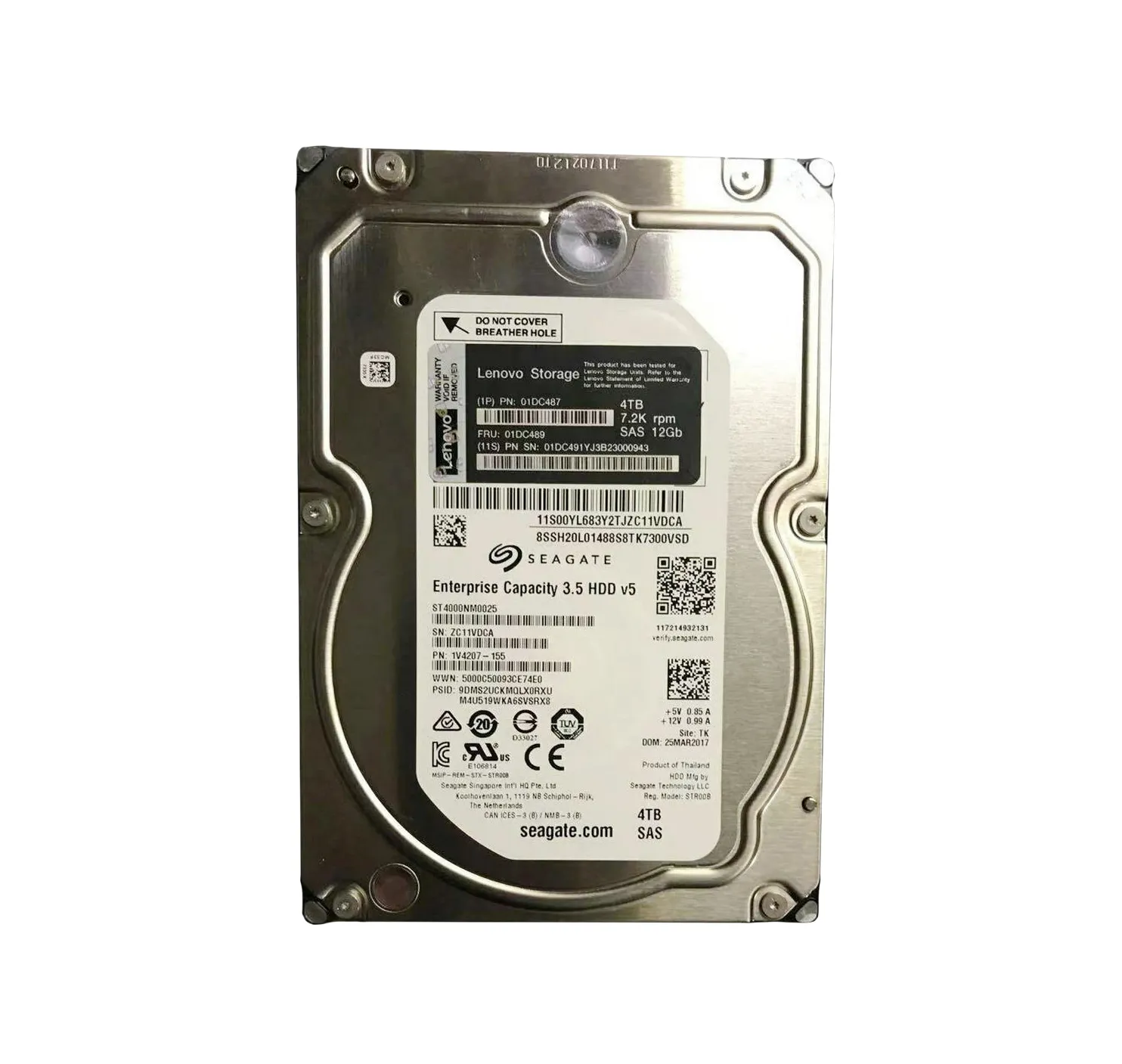 HDD For Lenovo 4TB SAS 3.5 4T 03T8336 03T7872 ST4000NM0023 Server HDD 00YK032 - Lenovo 4TB 7200RPM SAS 12Gb⁄s Hot-Swappable (512n) 3.5