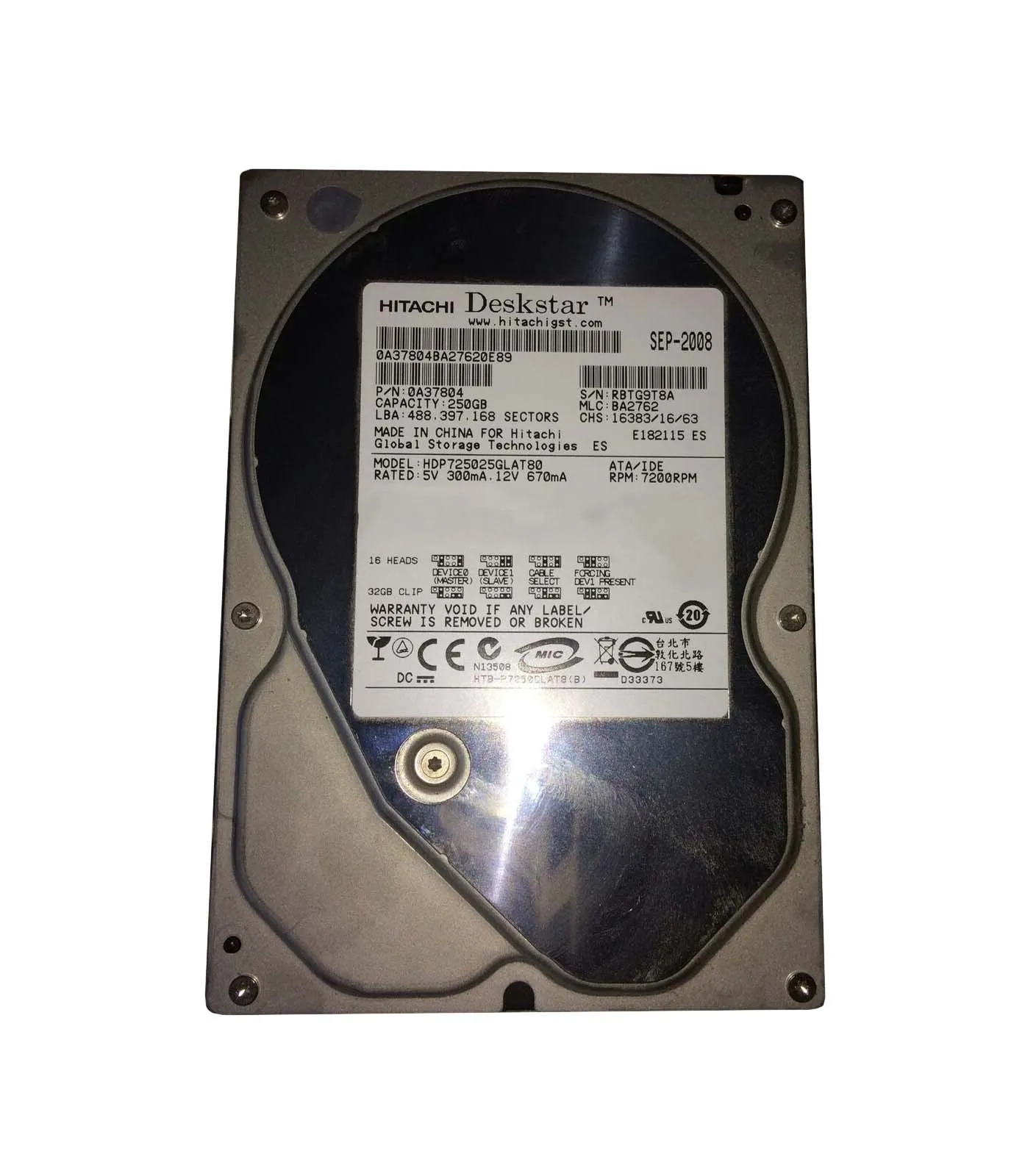 日立 HITACHI 3.5インチ内蔵ハードHDD/500GB/HDS725050KLAT80/IDE