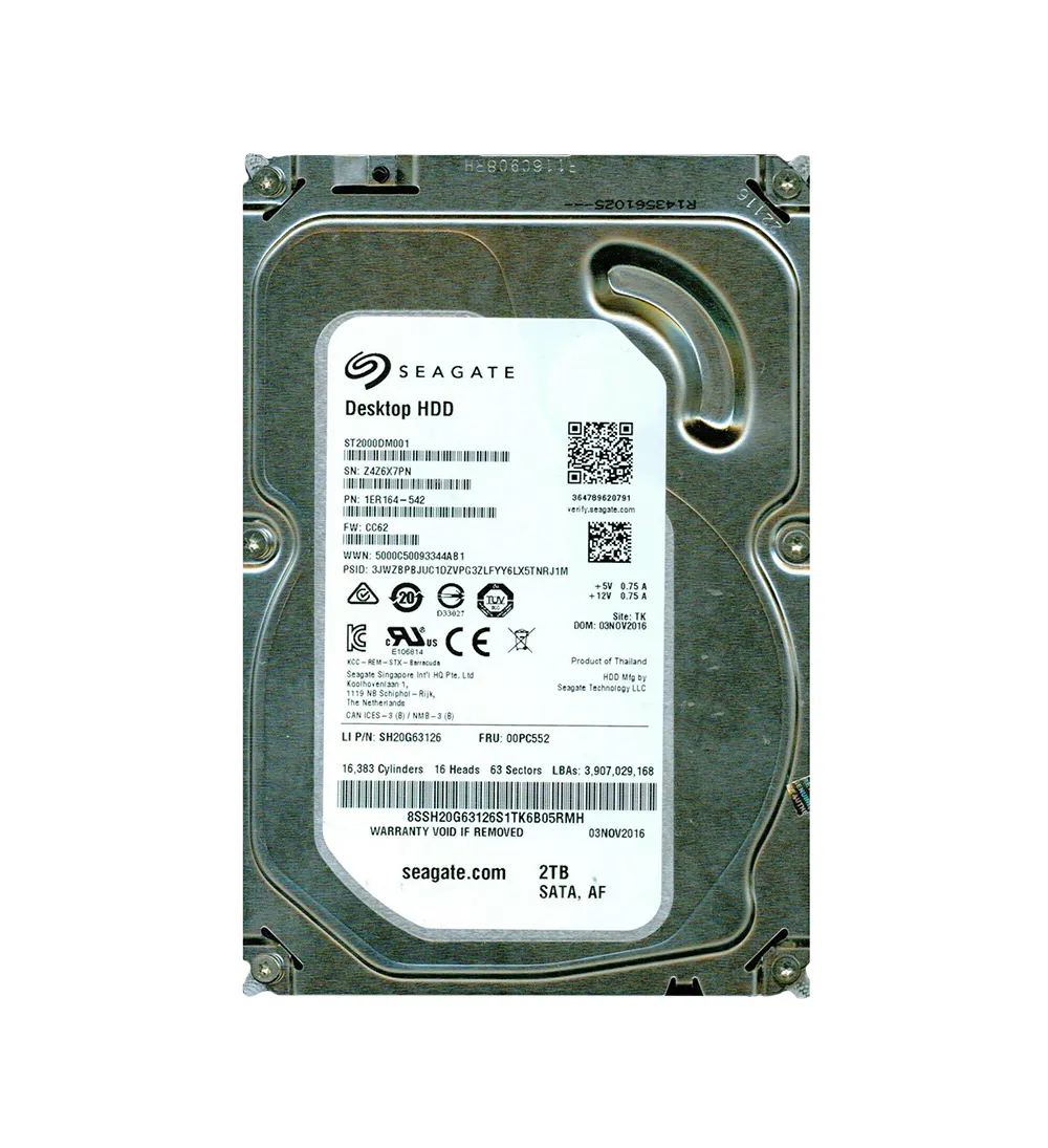 ★ 2.0TB ★ Seagate 【 ST2000DM001 】 F/W：CC82　3枚プラッタ ★52F Seagate ST2000DM001-1ER164 863時間(約:35日) 内蔵HDD 2TB 3.5インチ