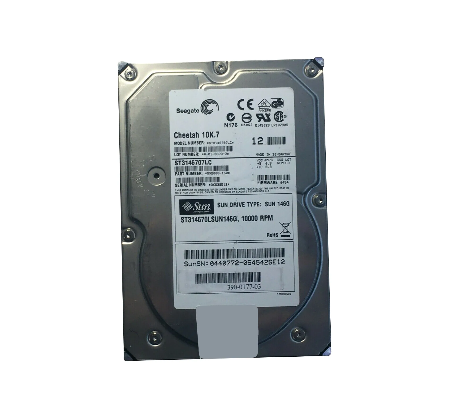 3900177-01 - Sun 146GB 10000RPM Ultra-320 SCSI LVD Hot-Pluggable 80-P…