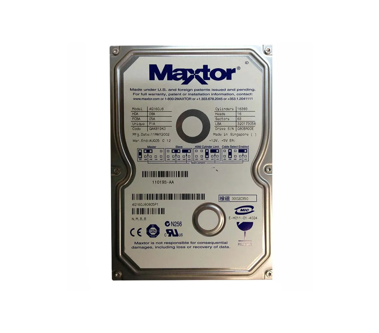 4G160J80805P1 - Maxtor DiamondMax D540X 160GB 5400RPM ATA-133 2MB Cac…