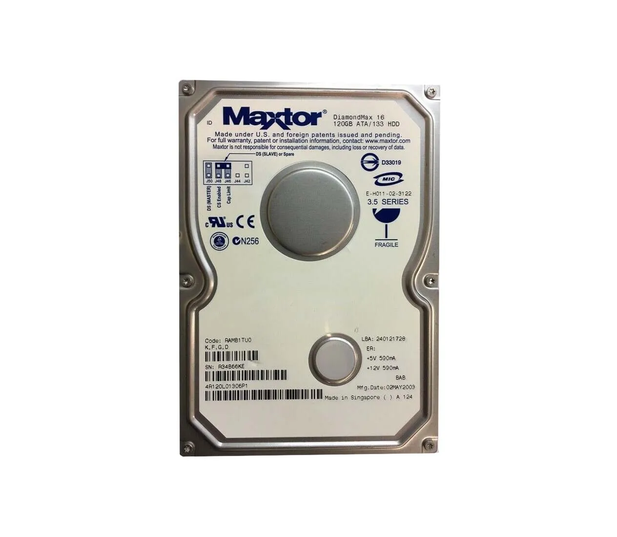 4R120L01306P1 - Maxtor DiamondMax 16 120GB 5400RPM ATA-133 2MB Cache …