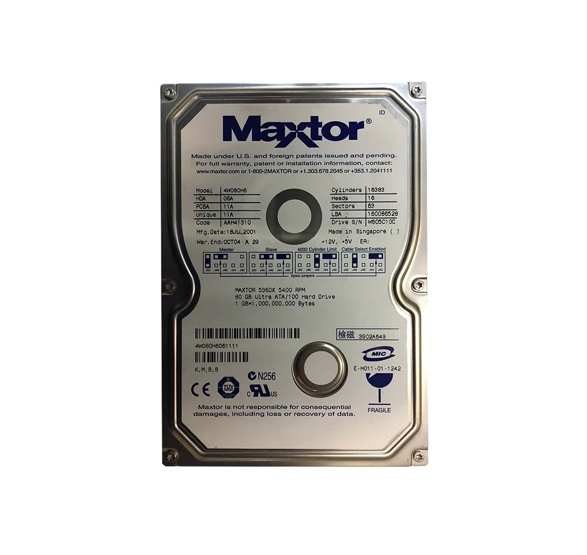 4W080H6 - Maxtor DiamondMax 536DX 80GB 5400RPM ATA-100 2MB Cache 3.5-…