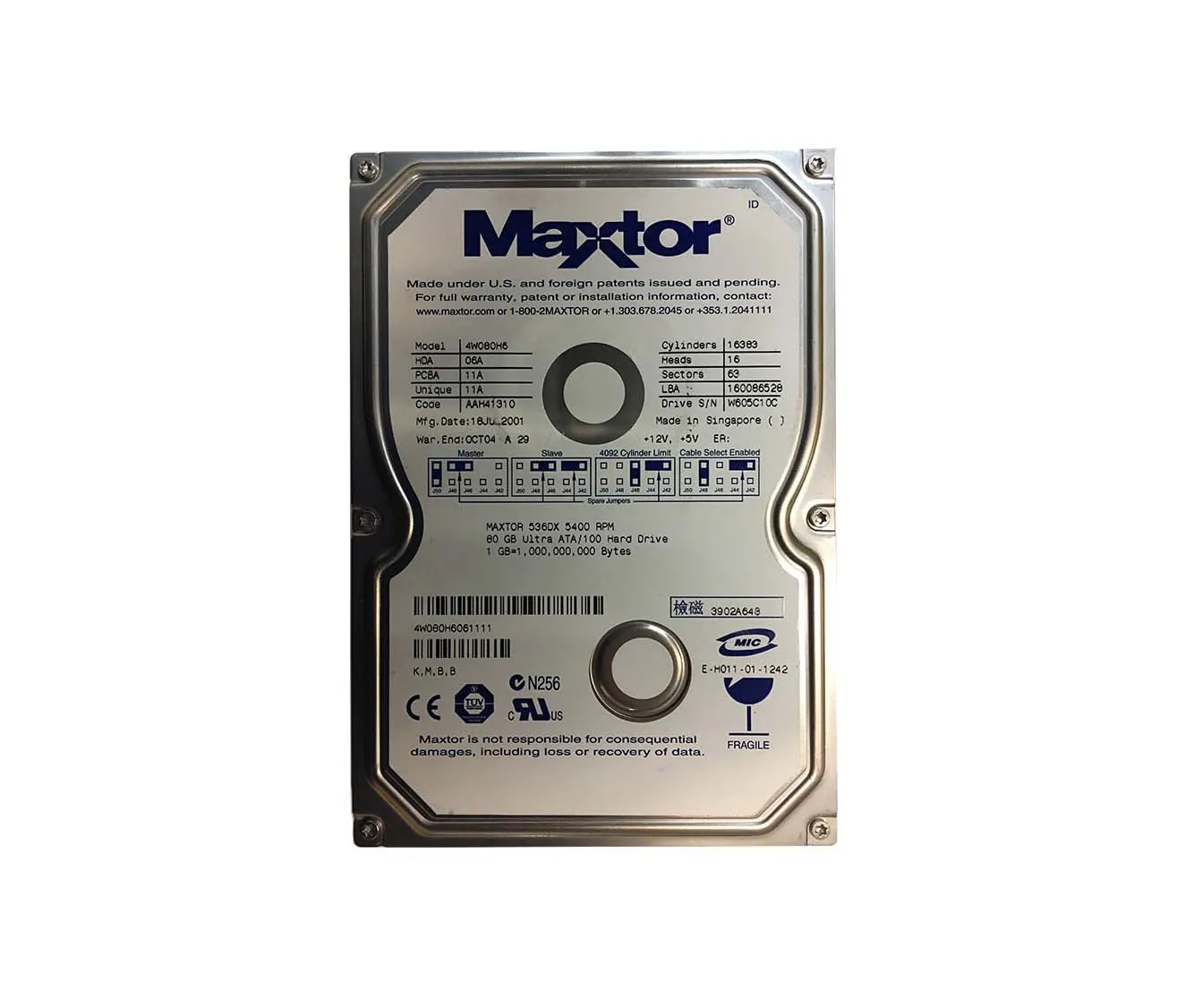 4W080H6061111 - Maxtor DiamondMax 536DX 80GB 5400RPM ATA-100 2MB Cach…