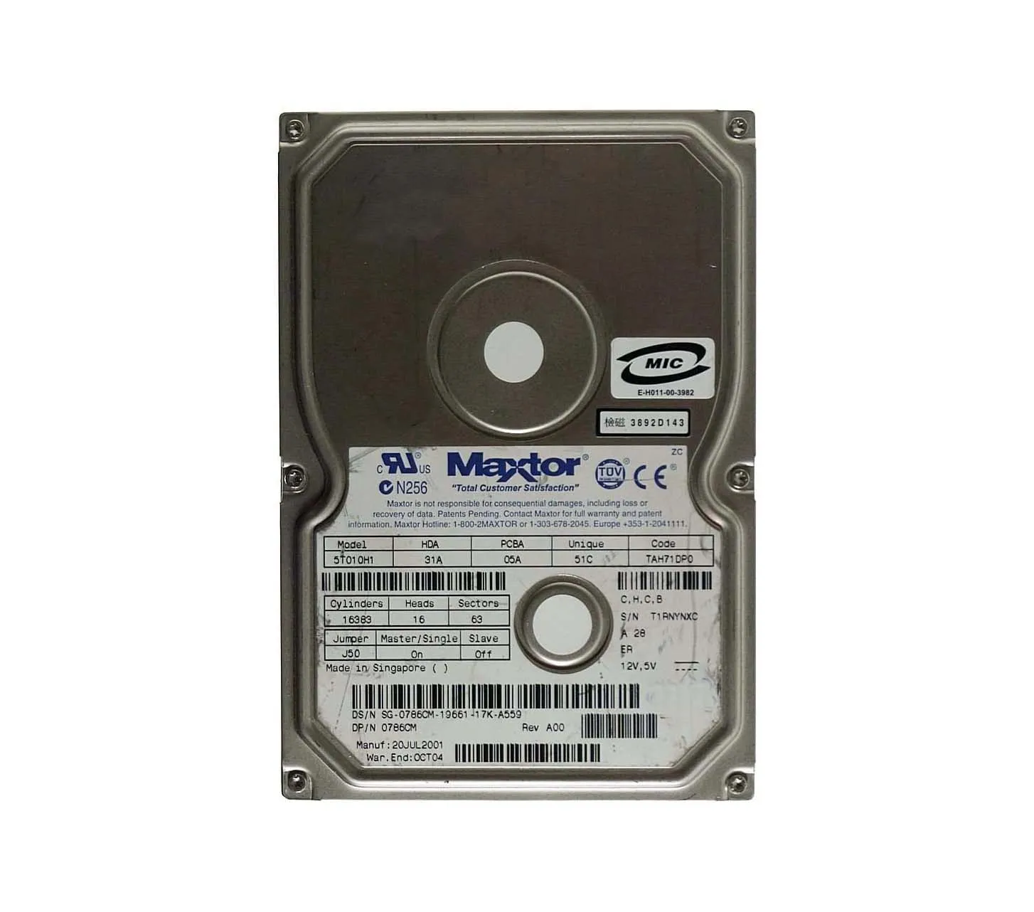 5T010H1 - Maxtor DiamondMax Plus 60 10.2GB 7200RPM ATA-100 2MB Cache …