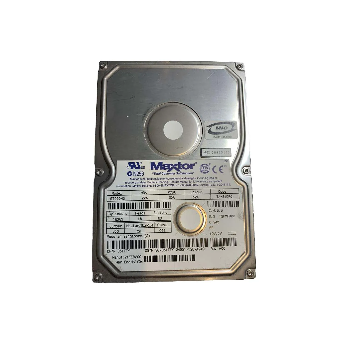 5T020H2 - Maxtor DiamondMax Plus 60 20.4GB 7200RPM ATA-100 2MB Cache …