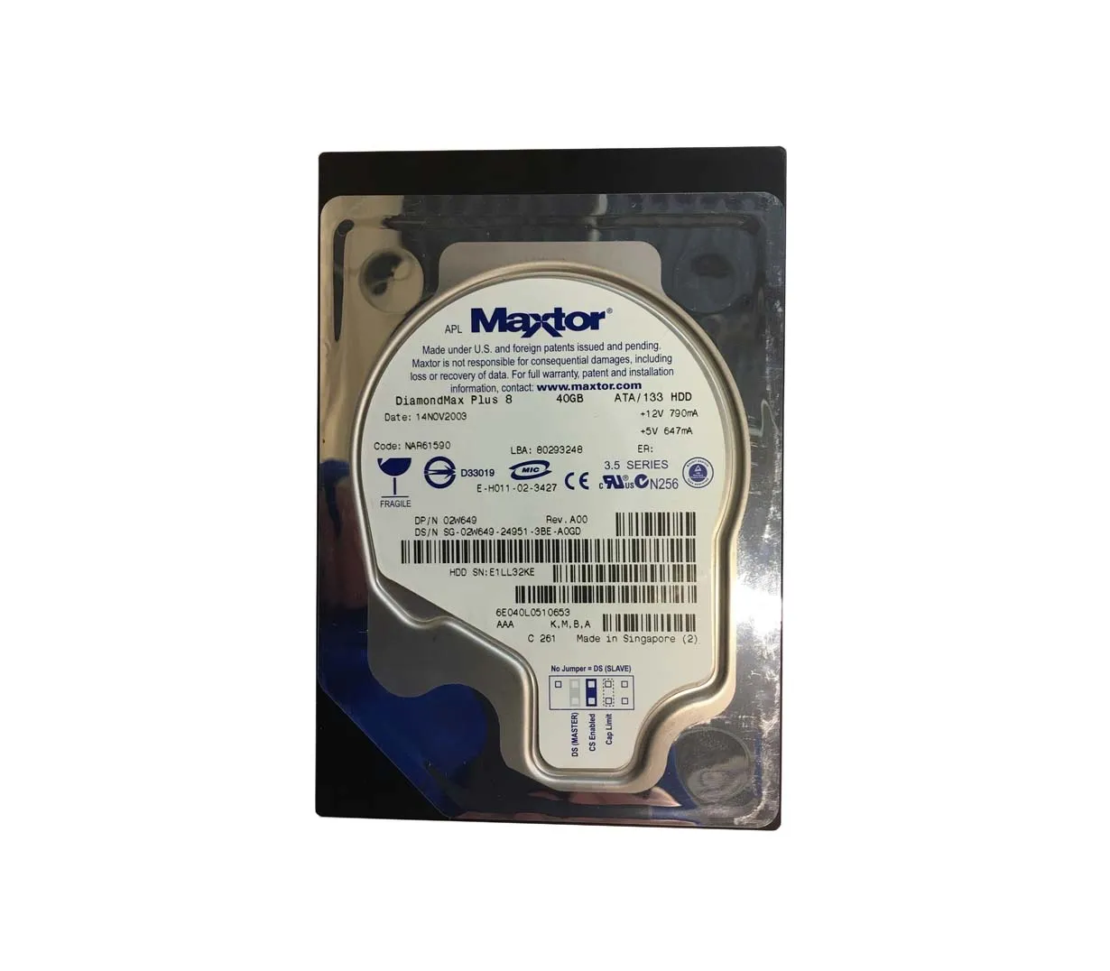 6E040L0510653 - Maxtor DiamondMax Plus 8 40GB 7200RPM ATA-133 2MB Cac…