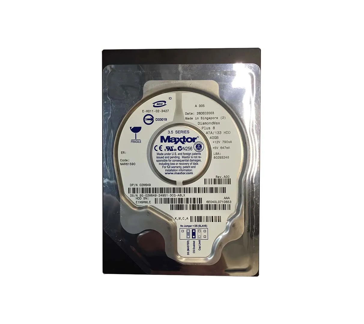 6E040L0710653 - Maxtor DiamondMax Plus 8 40GB 7200RPM ATA-133 2MB Cac…