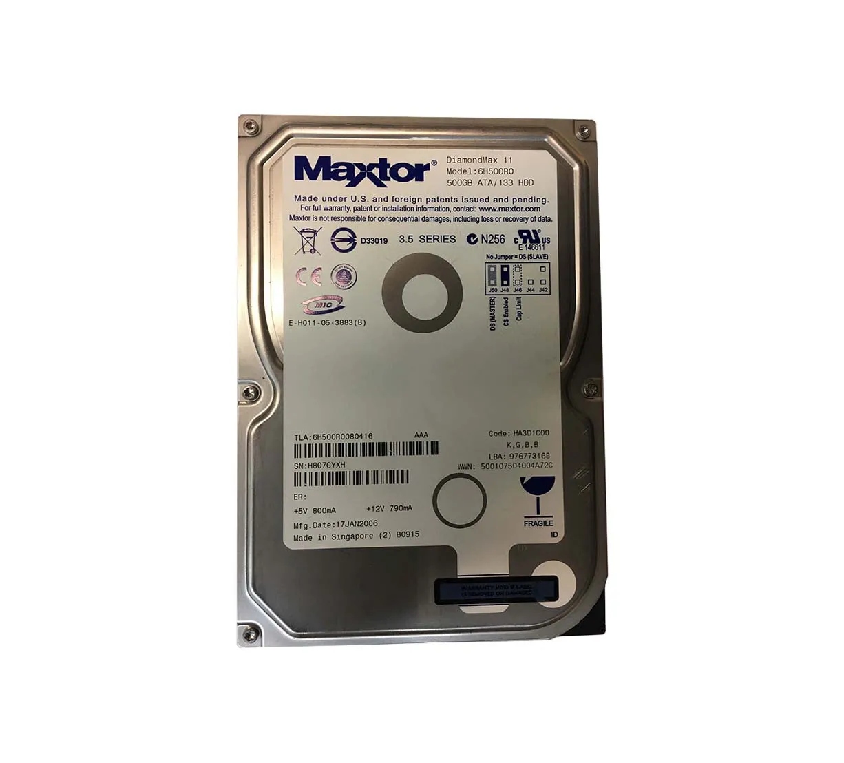 6H500R0080416 - Maxtor DiamondMax 11 500GB 7200RPM ATA-133 16MB Cache…