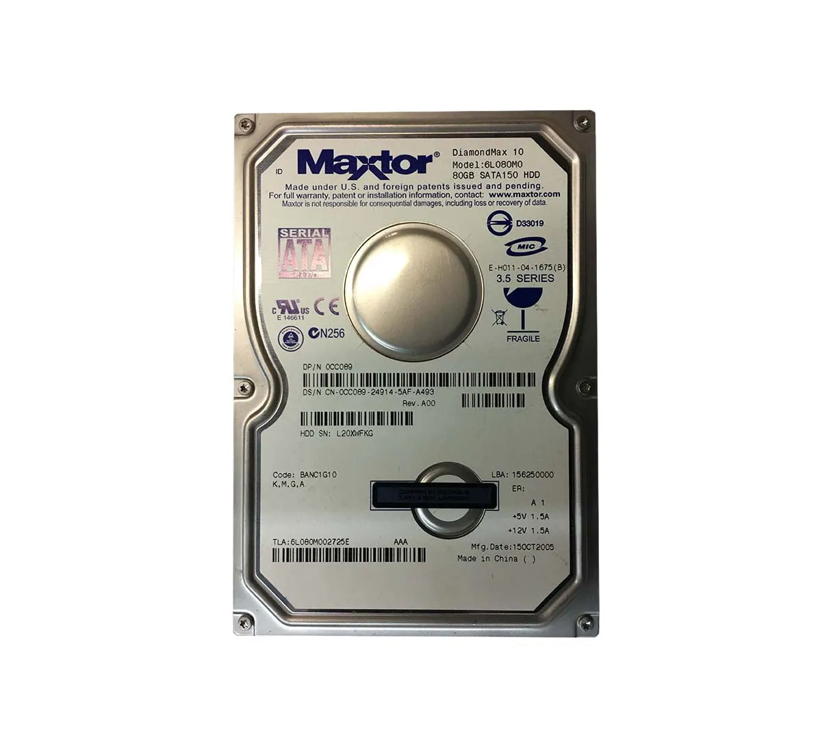 6L080M002725E - Maxtor DiamondMax 10 80GB 7200RPM SATA 1.5Gb/s 8MB Ca…