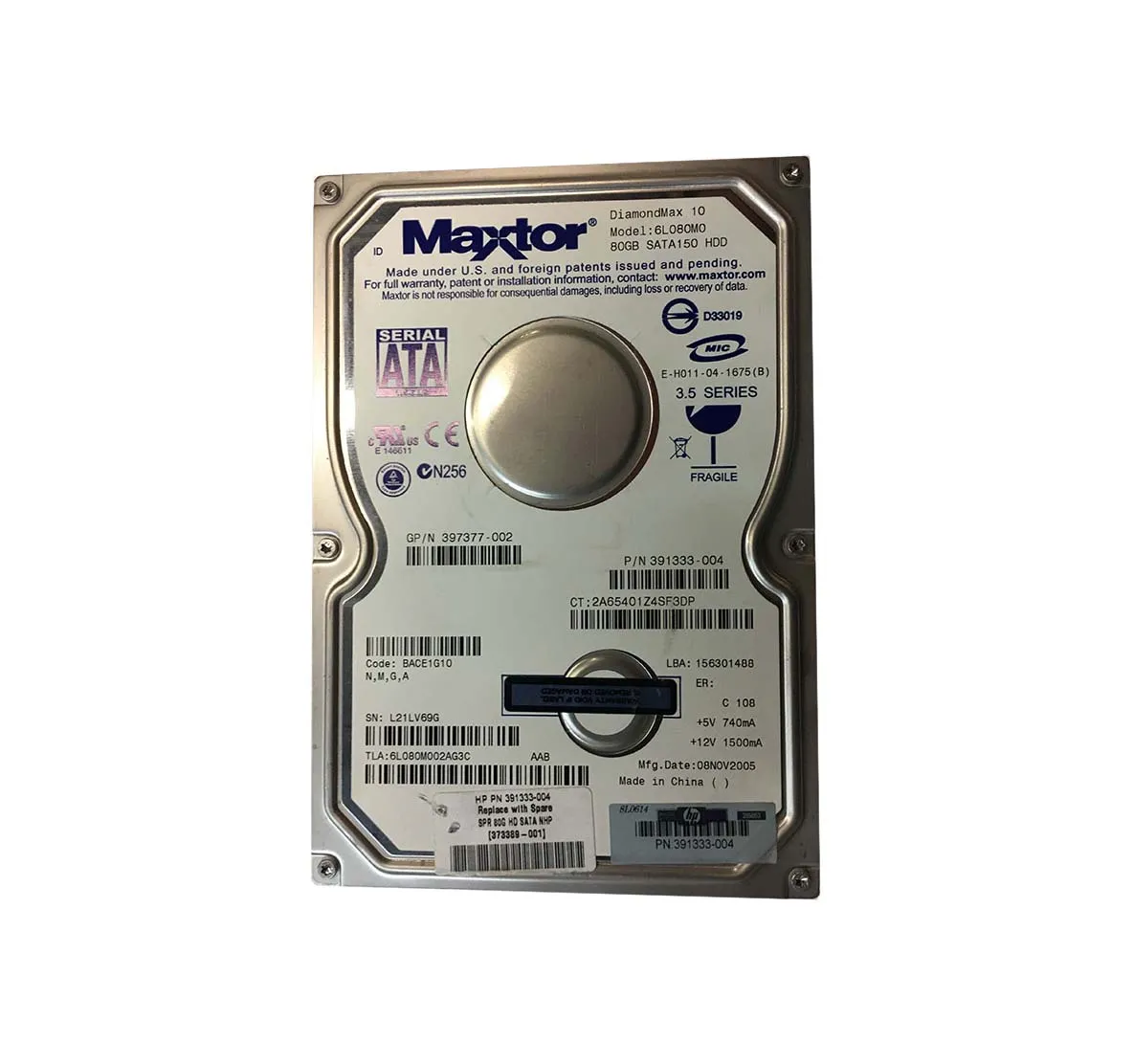 6L080M002AG3C - Maxtor DiamondMax 10 80GB 7200RPM SATA 1.5Gb/s 8MB Ca…