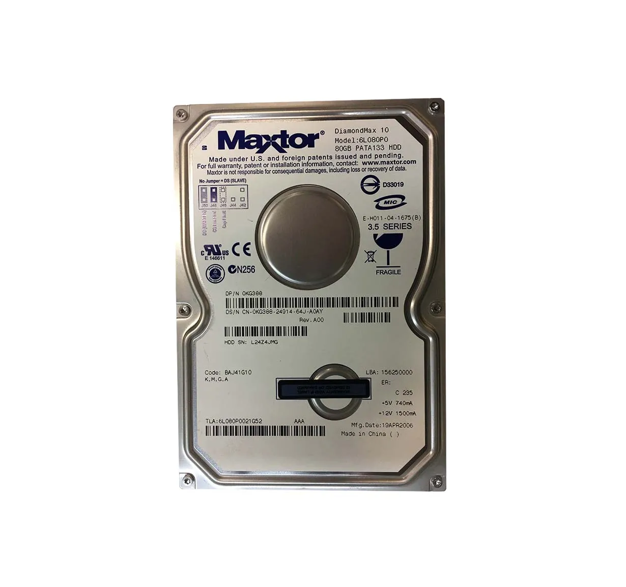 6L080P0021G52 - Maxtor DiamondMax 10 80GB 7200RPM ATA-133 8MB Cache 3…