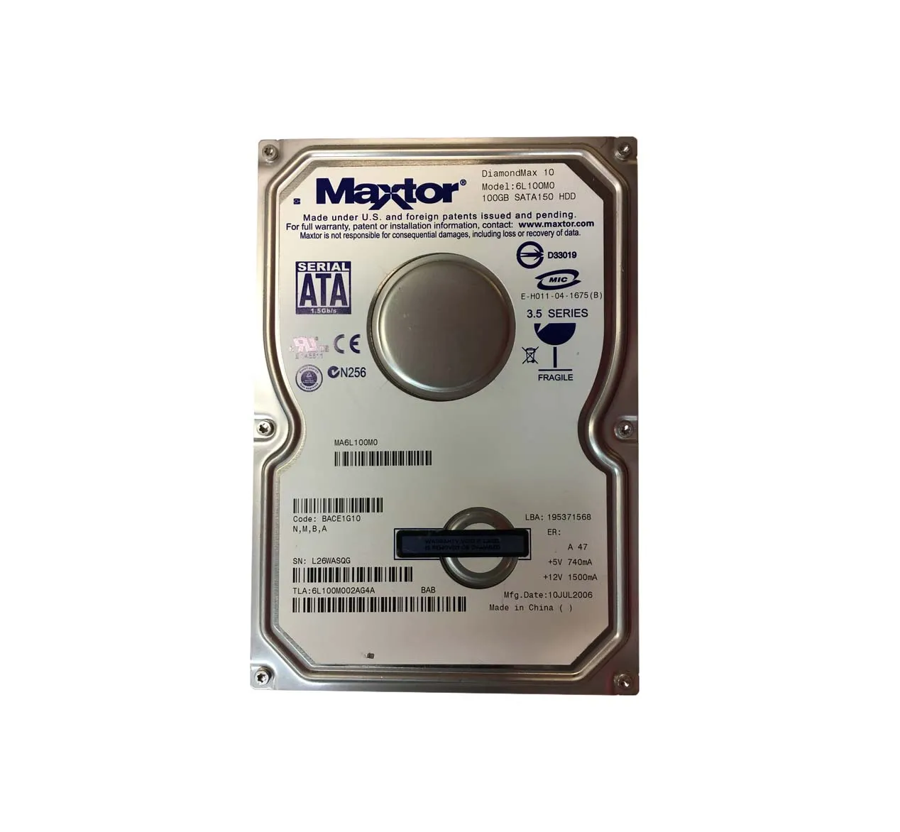 6L100M0 - Maxtor DiamondMax 10 100GB 7200RPM SATA 1.5Gb/s 8MB Cache 3…