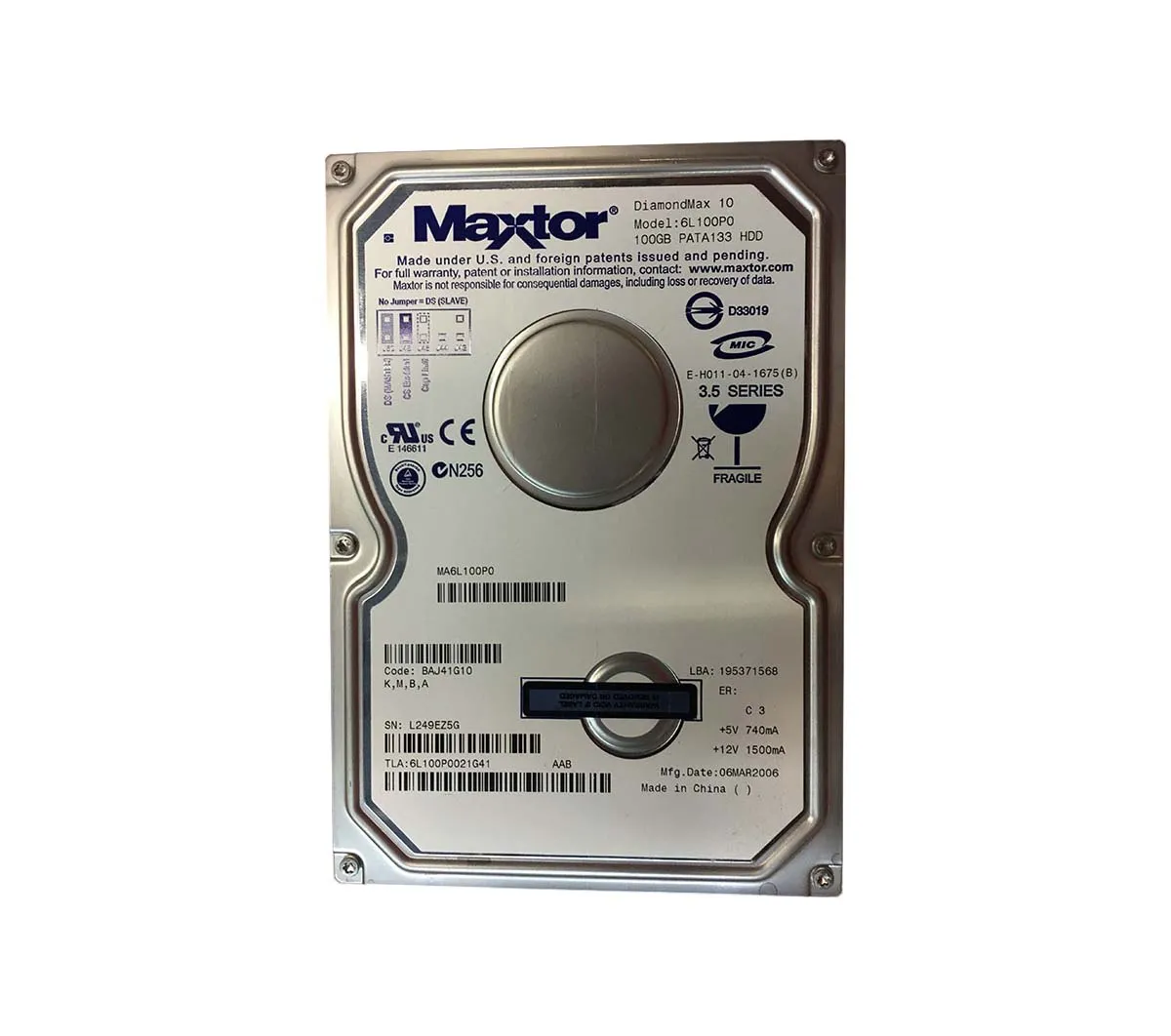 6L100P0021G41 - Maxtor DiamondMax 10 100GB 7200RPM ATA-133 8MB Cache …