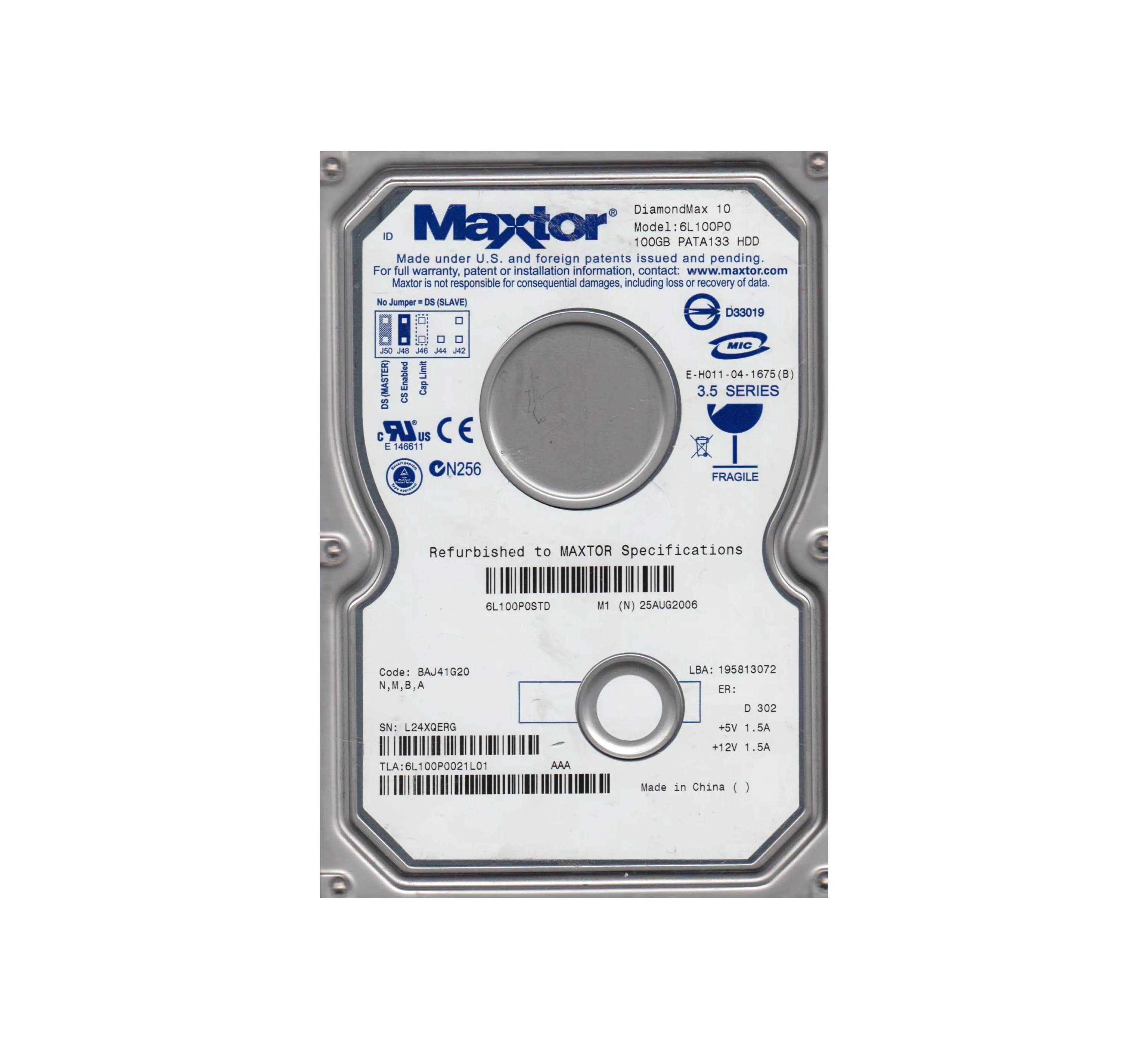 6L100P0021l01 - Maxtor DiamondMax 10 100GB 7200RPM ATA-133 8MB Cache …