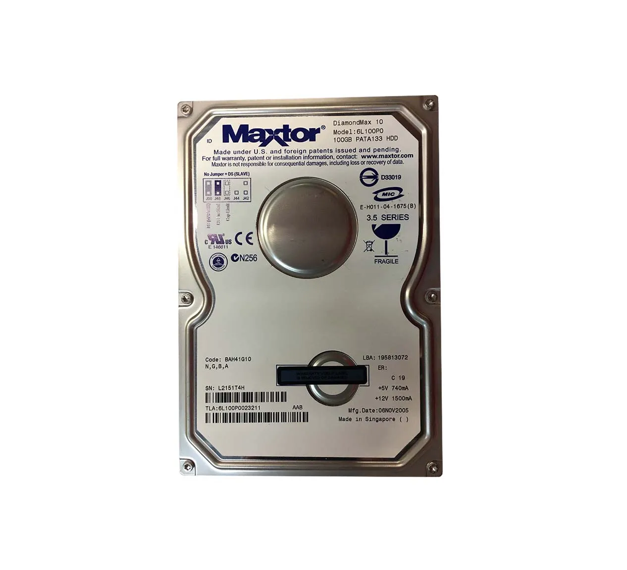 6L100P0023211 - Maxtor DiamondMax 10 100GB 7200RPM ATA-133 8MB Cache …