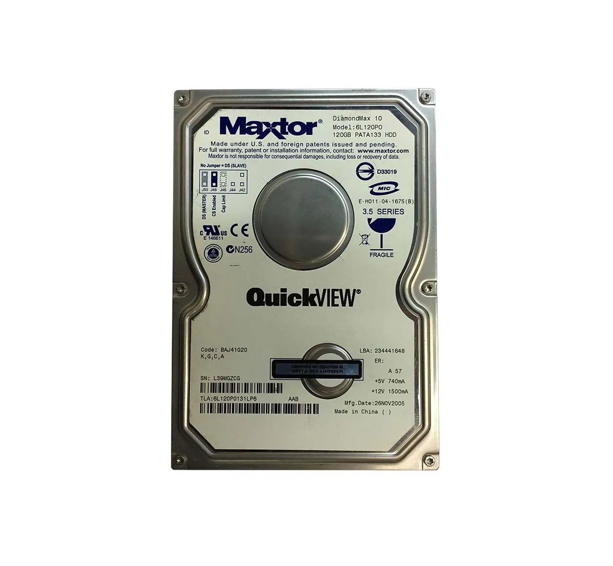 6L120P0131LP6 - Maxtor DiamondMax 10 120GB 7200RPM ATA-133 8MB Cache …