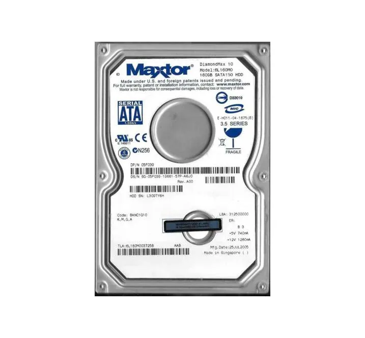 6L160M003725B - Maxtor DiamondMax 10 160GB 7200RPM SATA 1.5Gb/s 8MB C…