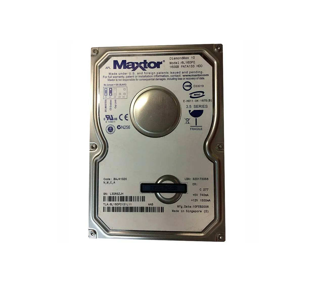 6L160P0131L11 - Maxtor DiamondMax 10 160GB 7200RPM ATA-133 8MB Cache …