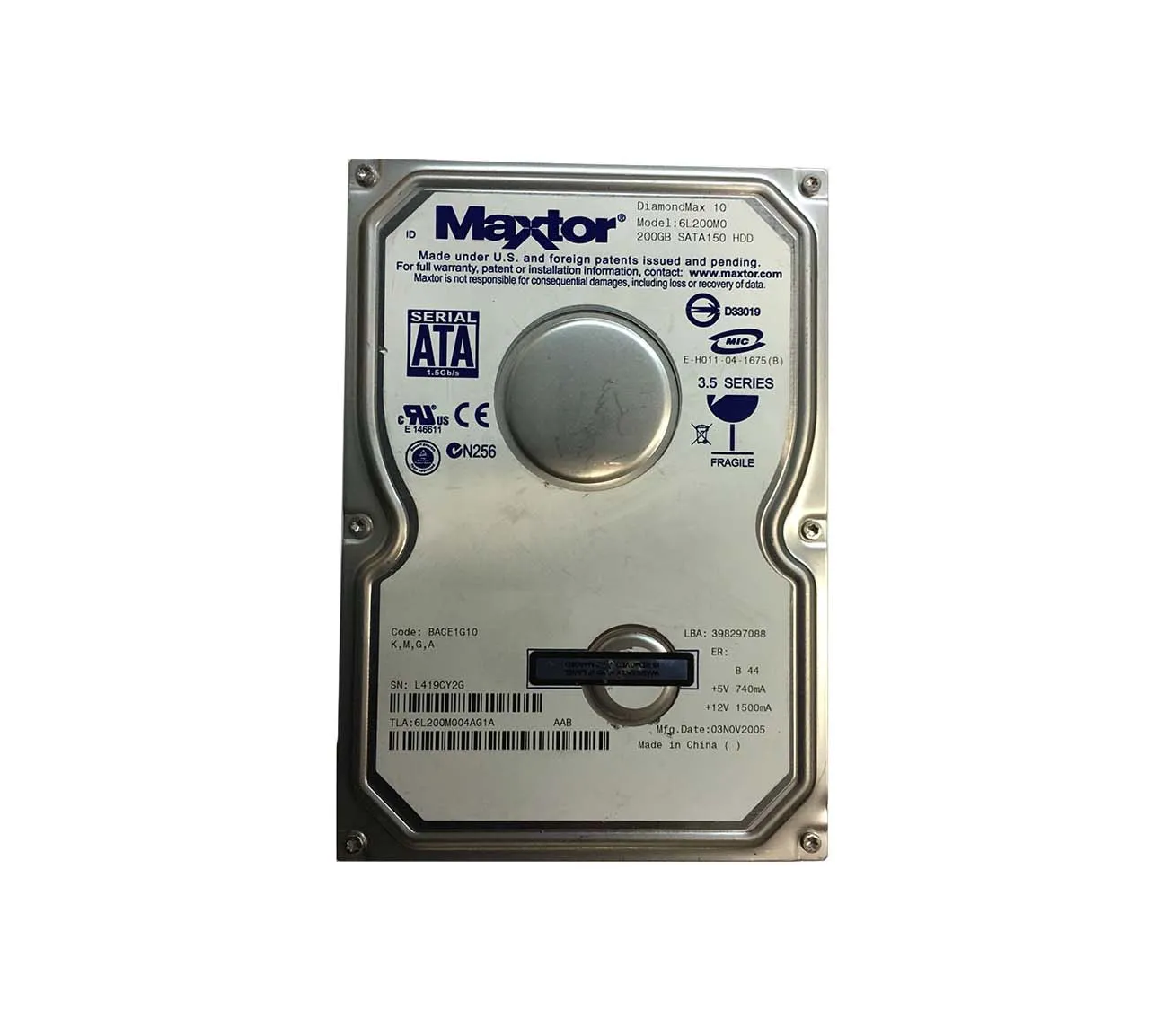 6L200M004AG1A - Maxtor DiamondMax 10 200GB 7200RPM SATA 1.5Gb/s 8MB C…