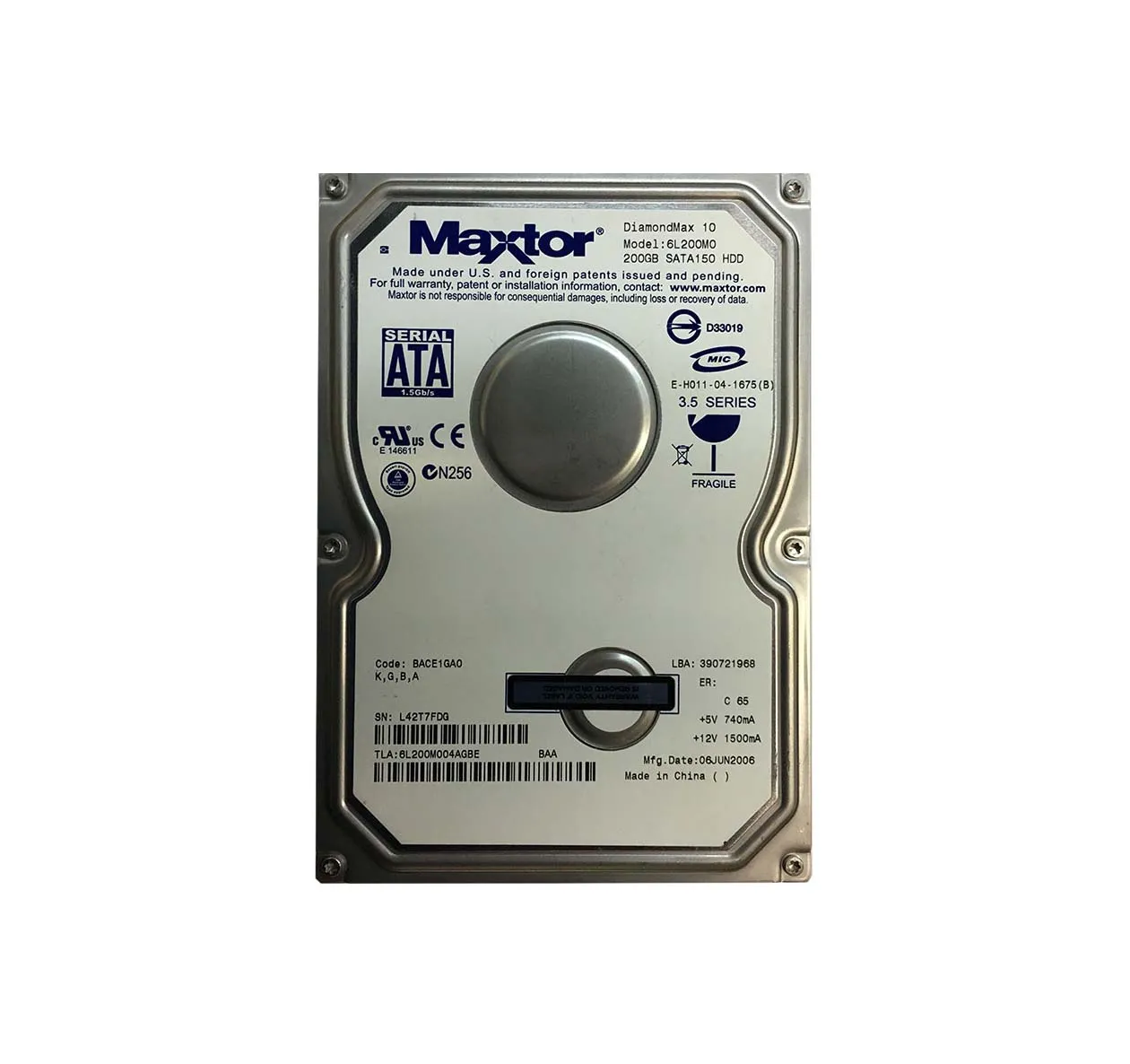 6L200M004AGBE - Maxtor DiamondMax 10 200GB 7200RPM SATA 1.5Gb/s 8MB C…