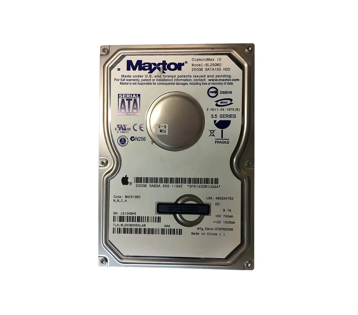 6L250M0 - Maxtor DiamondMax 10 250GB 7200RPM SATA 1.5Gb/s 8MB Cache 3…