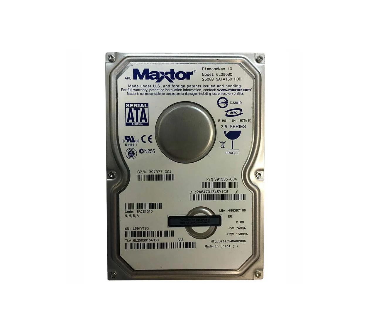 6L250S015AH3C - Maxtor DiamondMax 10 250GB 7200RPM SATA 1.5Gb/s 16MB …