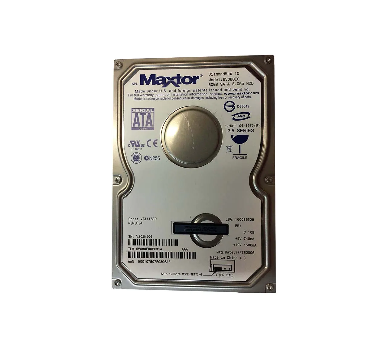 6V080E002631A - Maxtor DiamondMax Plus 10 80GB 7200RPM SATA 3.5-inch …
