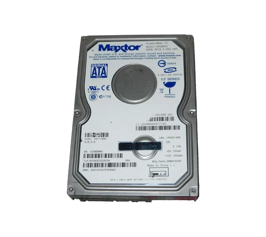 6V080E002633A - Maxtor DiamondMax 10 80GB 7200RPM SATA 3Gb/s 8MB Cach…
