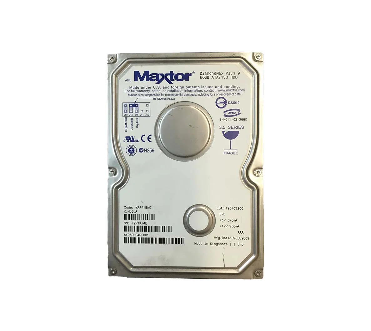 6Y060L0421001 - Maxtor DiamondMax Plus 9 60GB 7200RPM ATA-133 2MB Cac…