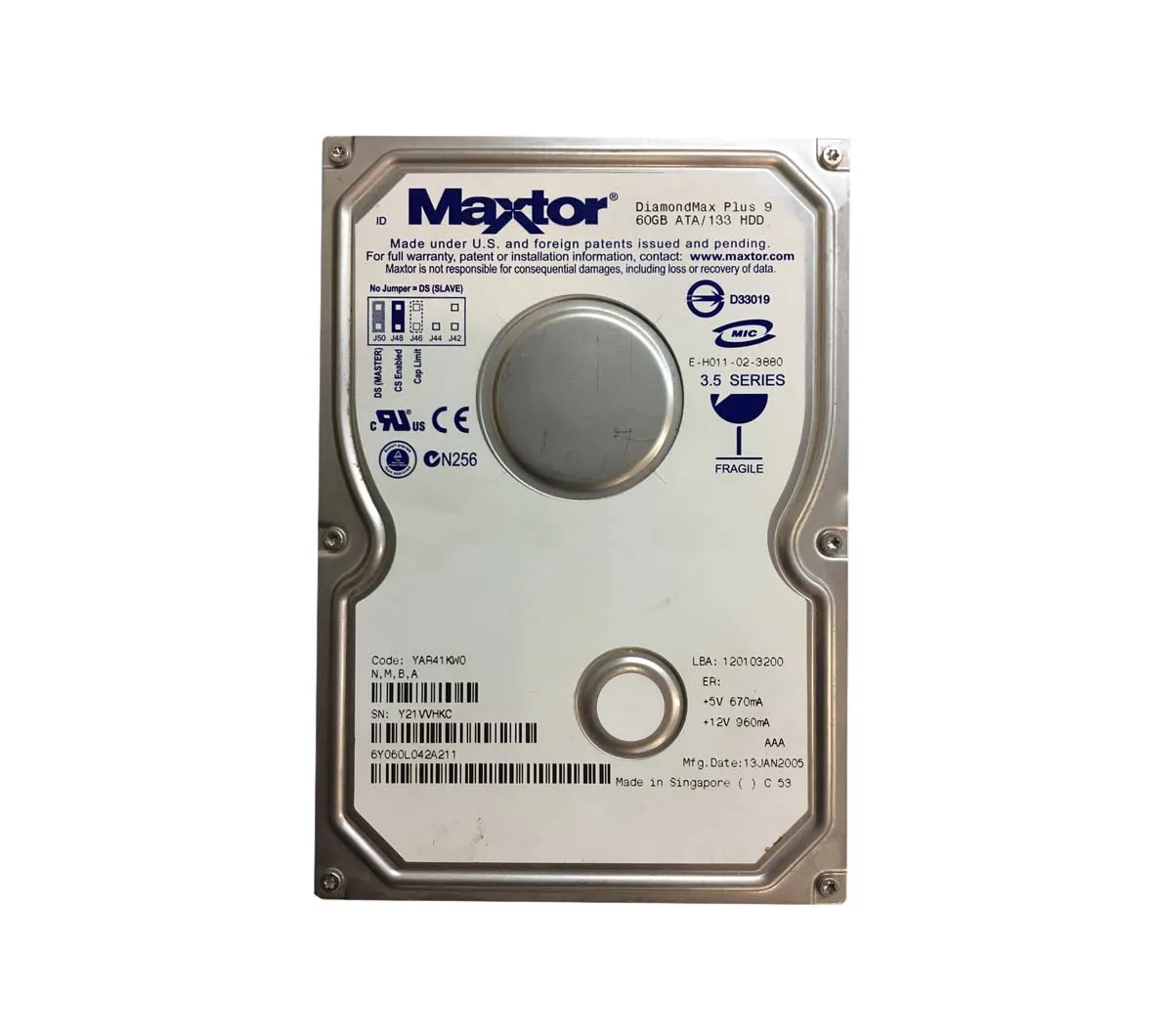 6Y060L042A211 - Maxtor 60GB 7200RPM IDE Hard Drive