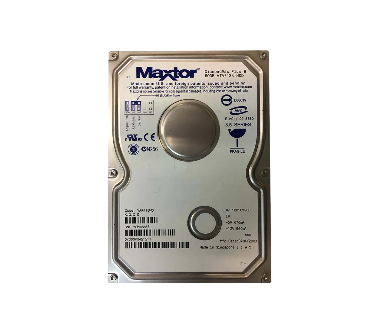 6Y060P0421211 - Maxtor DiamondMax Plus 9 60GB 7200RPM ATA-133 8MB Cac…