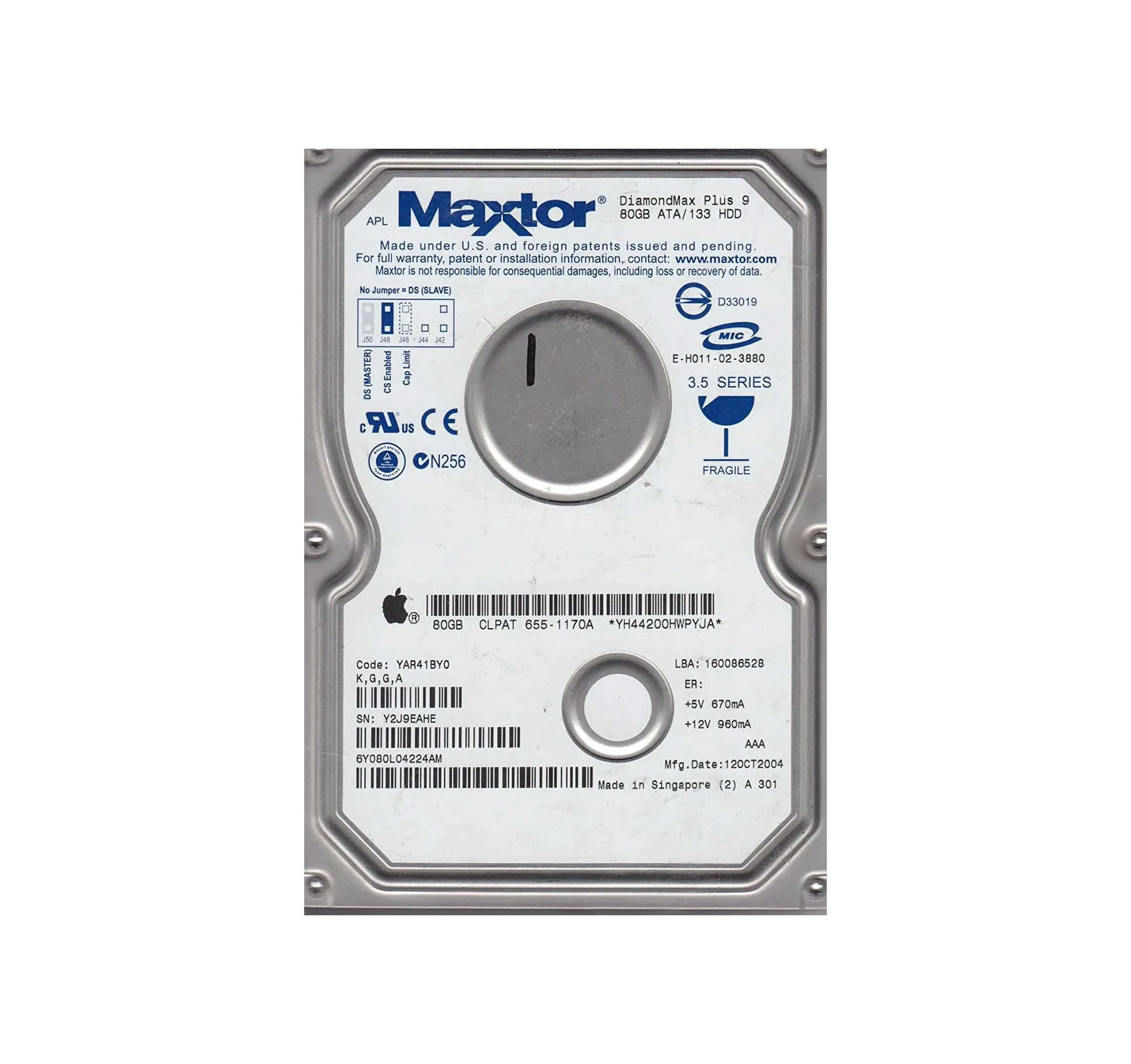 6Y080L04224AM - Maxtor DiamondMax Plus 9 80GB 7200RPM ATA-133 2MB Cac…