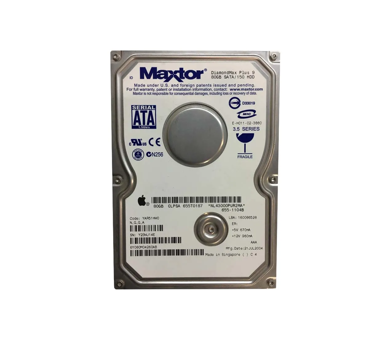6Y080M0-4260AB - Maxtor 80GB 7200RPM SATA 1.5Gb/s 3.5-inch Hard Drive