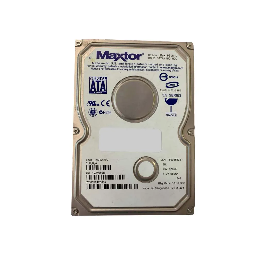 6Y080M042601A - Maxtor DiamondMax Plus 9 80GB 7200RPM SATA 1.5Gb/s 8M…