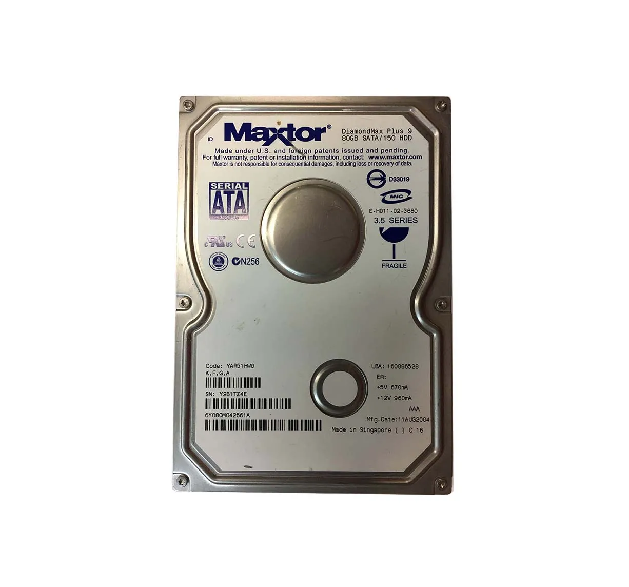 6Y080M042661A - Maxtor DiamondMax Plus 9 80GB 7200RPM SATA 3.5-inch H…