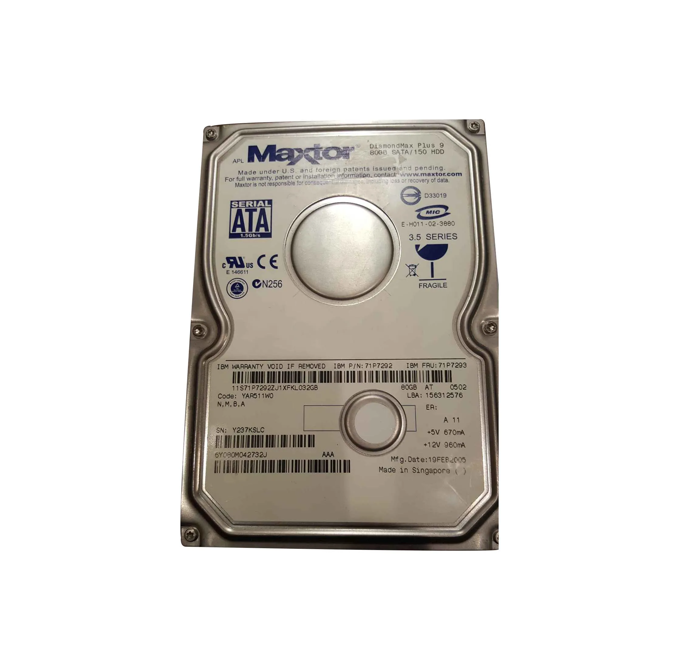 6Y080M042732J - Maxtor DiamondMax Plus 9 80GB 7200RPM SATA 1.5Gb/s 8M…
