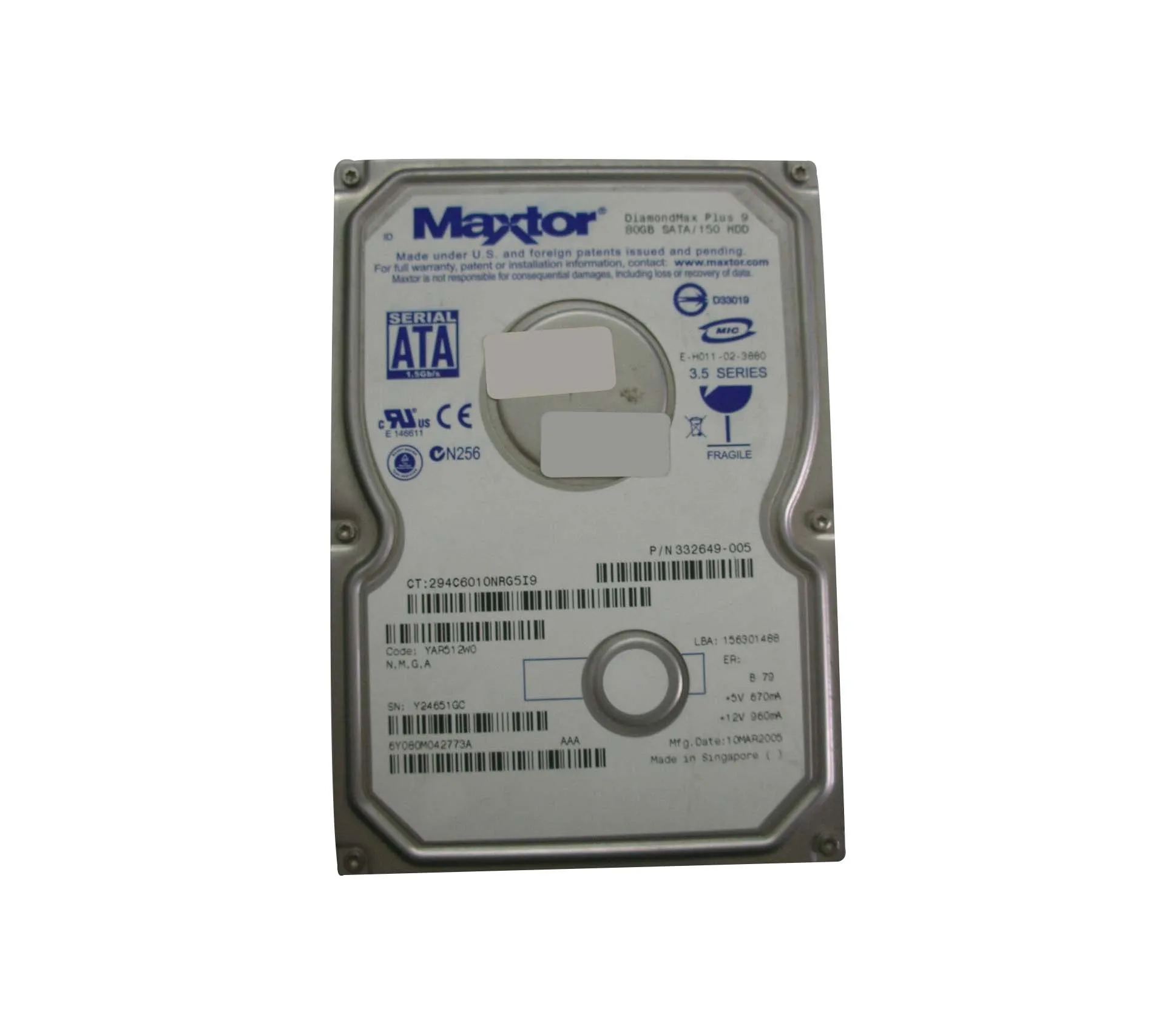 6Y080M042773A - Maxtor DiamondMax Plus 9 80GB 7200RPM SATA 1.5Gb/s 8M…