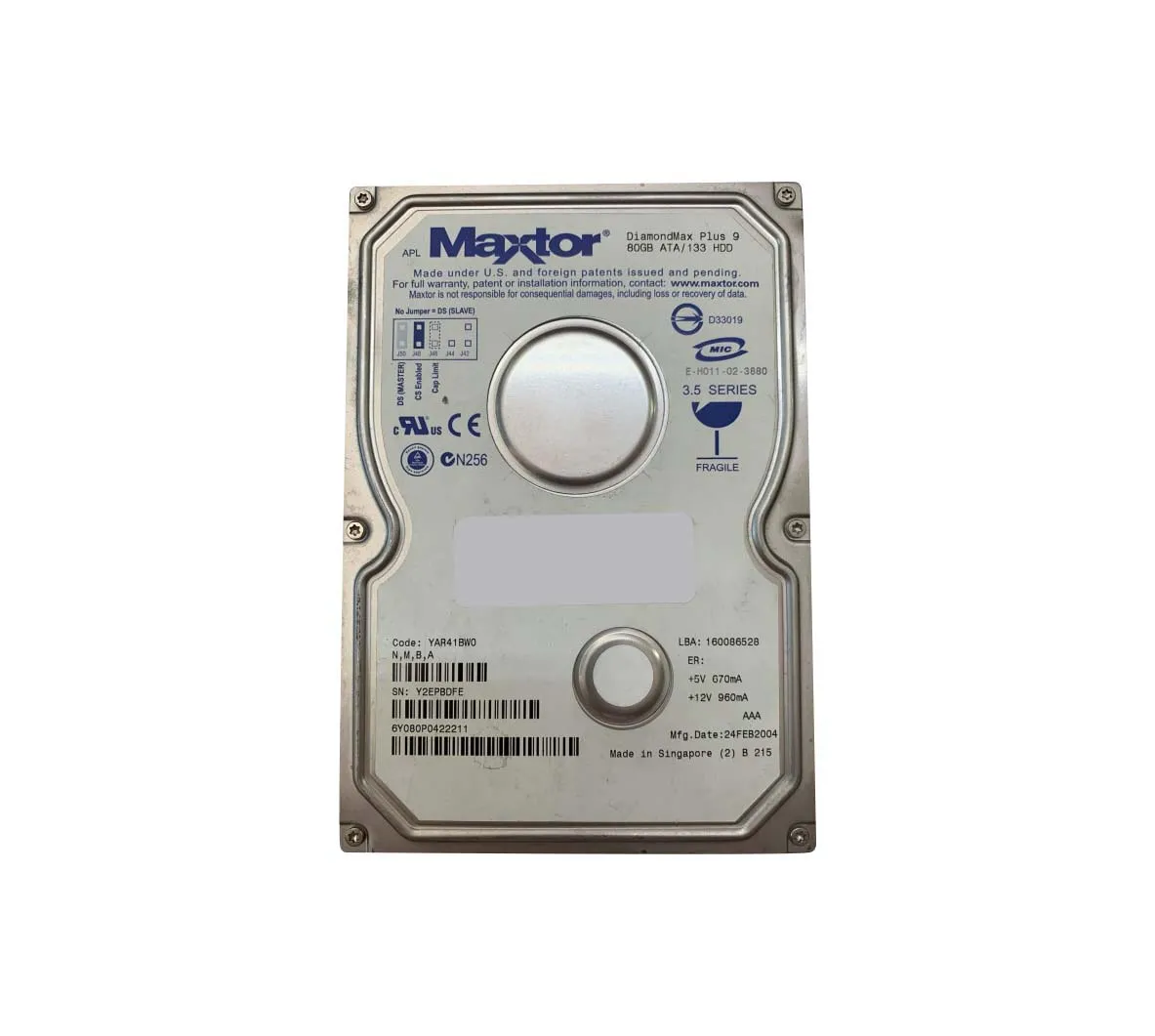 6Y080P0-422211 - Maxtor 80GB 7200RPM ATA-133 3.5-inch Hard Drive