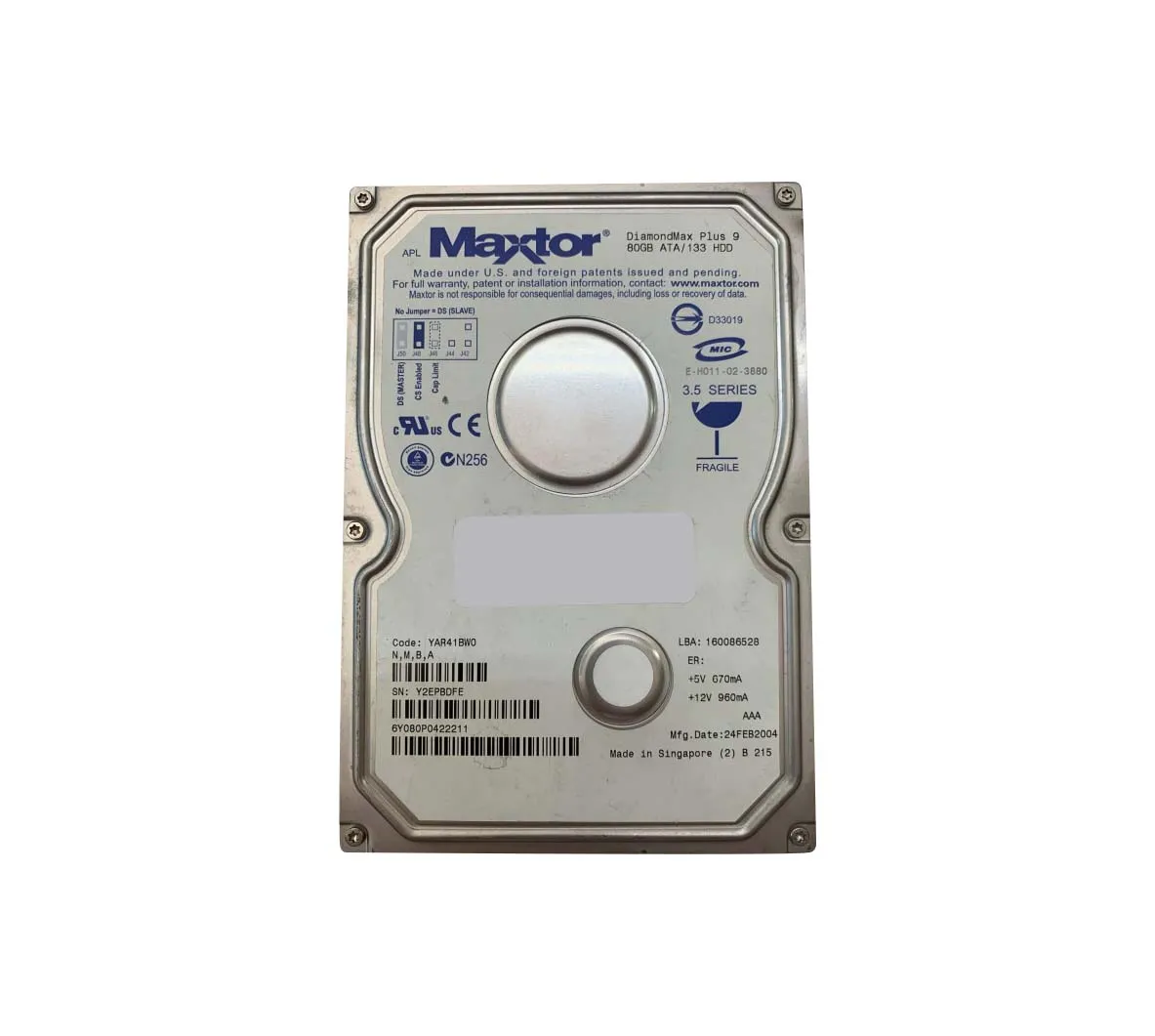 6Y080P0422211 - Maxtor DiamondMax Plus 9 80GB 7200RPM ATA-133 8MB Cac…