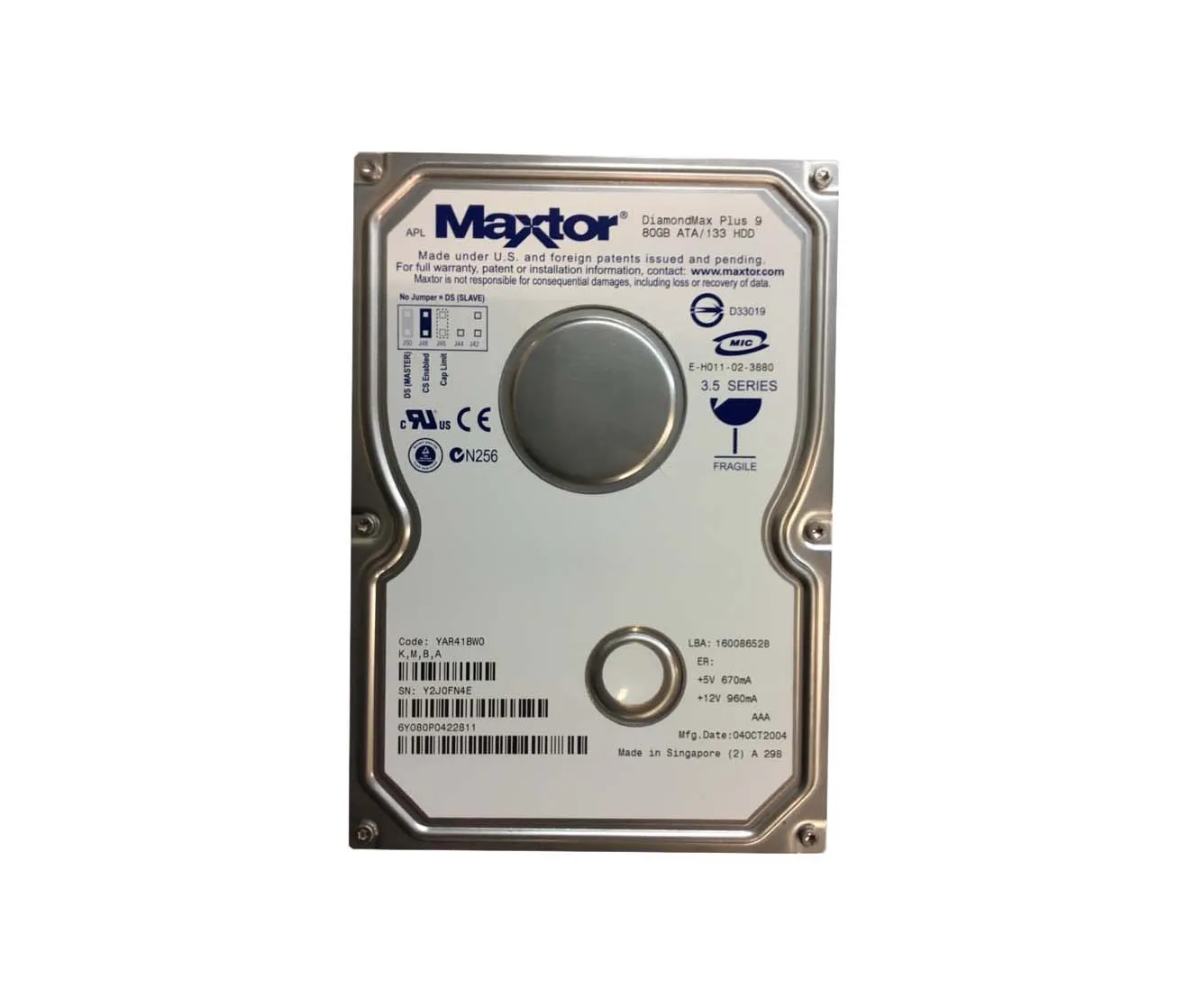 6Y080P0422811 - Maxtor DiamondMax Plus 9 80GB 7200RPM ATA-133 8MB Cac…