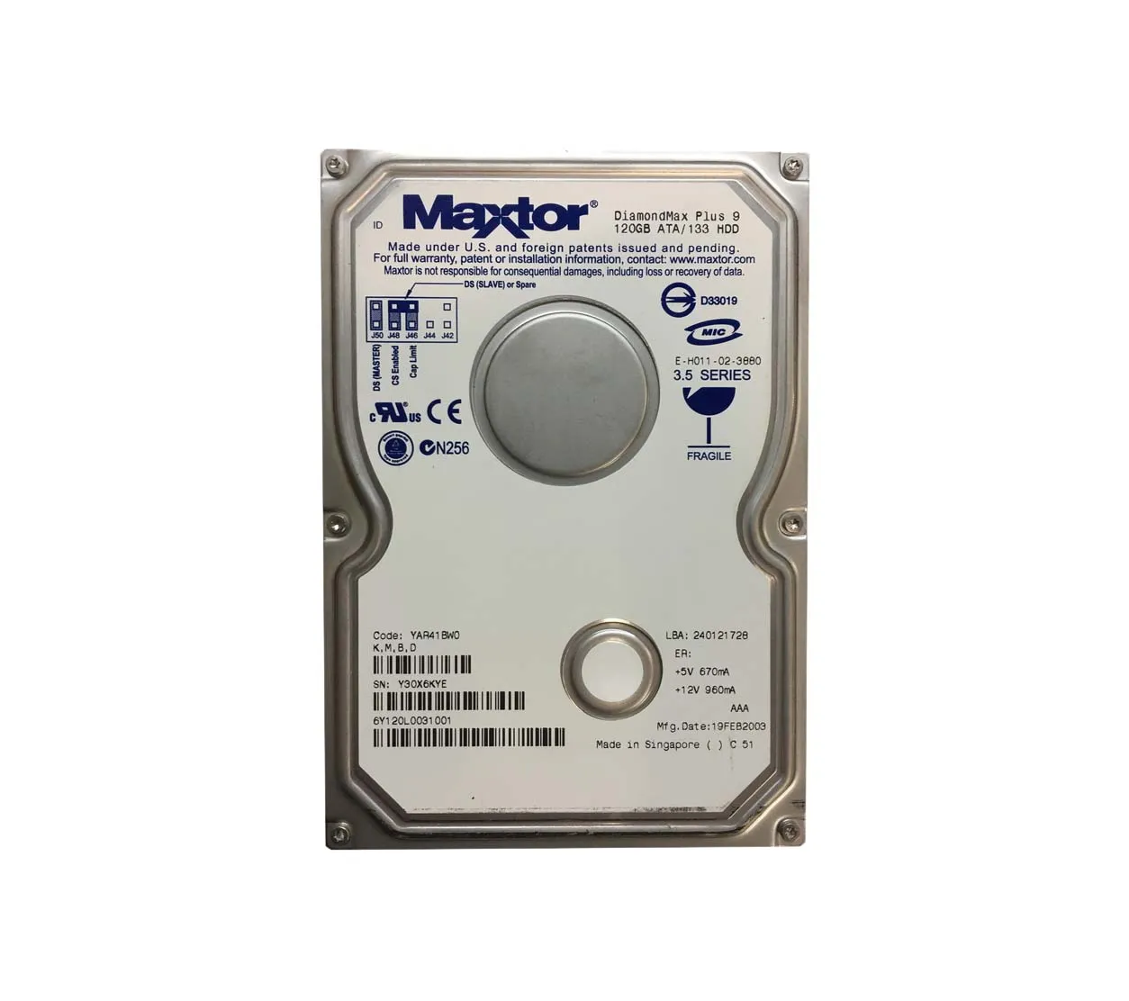 6Y120L0031001 - Maxtor 120GB 7200RPM IDE Hard Drive