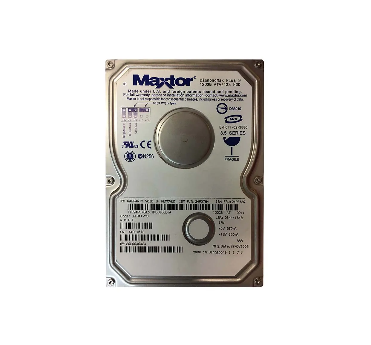 6Y120L0040424 - Maxtor DiamondMax Plus 9 120GB 7200RPM ATA-133 2MB Ca…