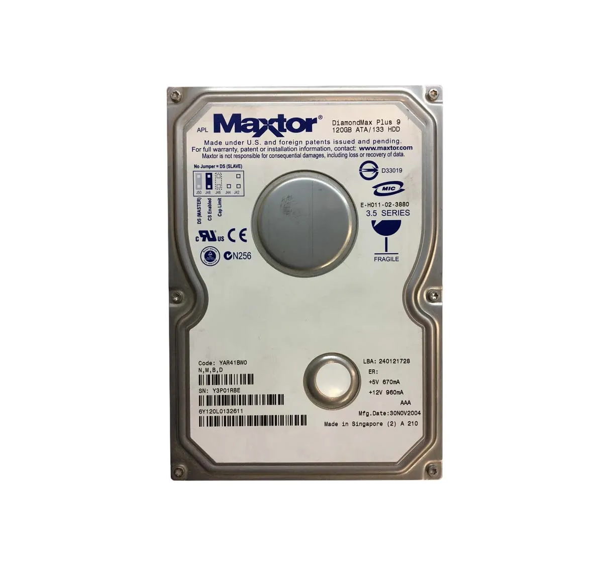 6Y120L0132611 - Maxtor DiamondMax Plus 9 120GB 7200RPM ATA-133 2MB Ca…