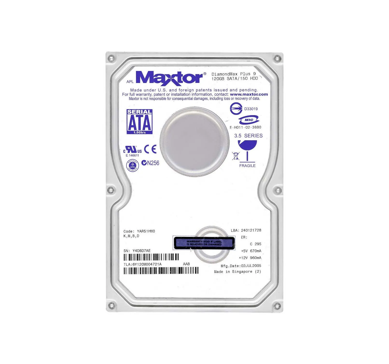 6Y120M0 - Maxtor 120GB 7200RPM 8MB Cache Diamondmax Plus-9 3.5-inch L…