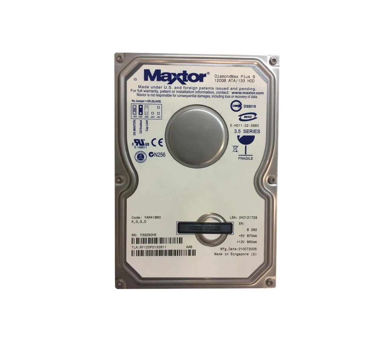 6Y120P0-132811 - Maxtor DiamondMax Plus 9 120GB 7200RPM IDE Ultra ATA…