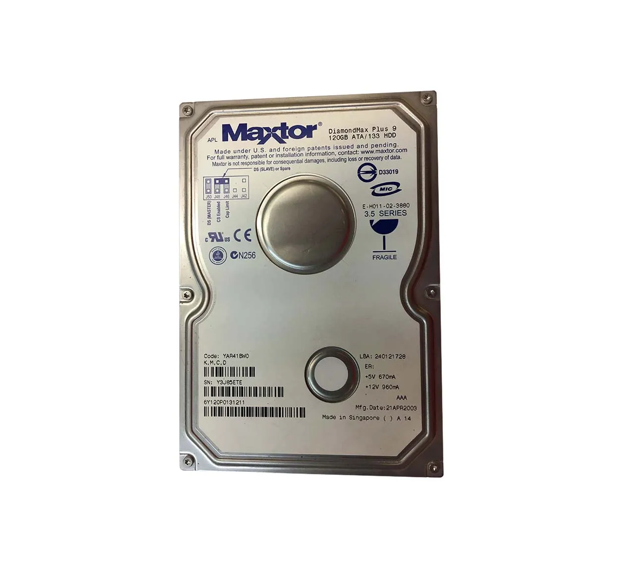 6Y120P0131211 - Maxtor DiamondMax Plus 9 120GB 7200RPM ATA-133 8MB Ca…