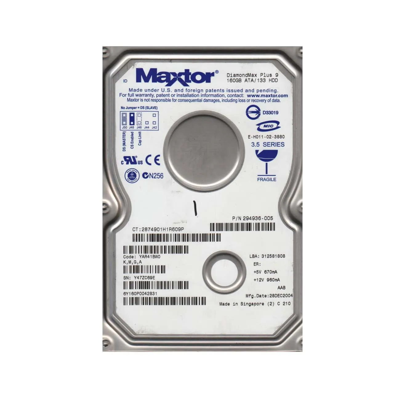6Y160P0042831 - Maxtor DiamondMax Plus 9 160GB 7200RPM ATA-133 8MB Ca…